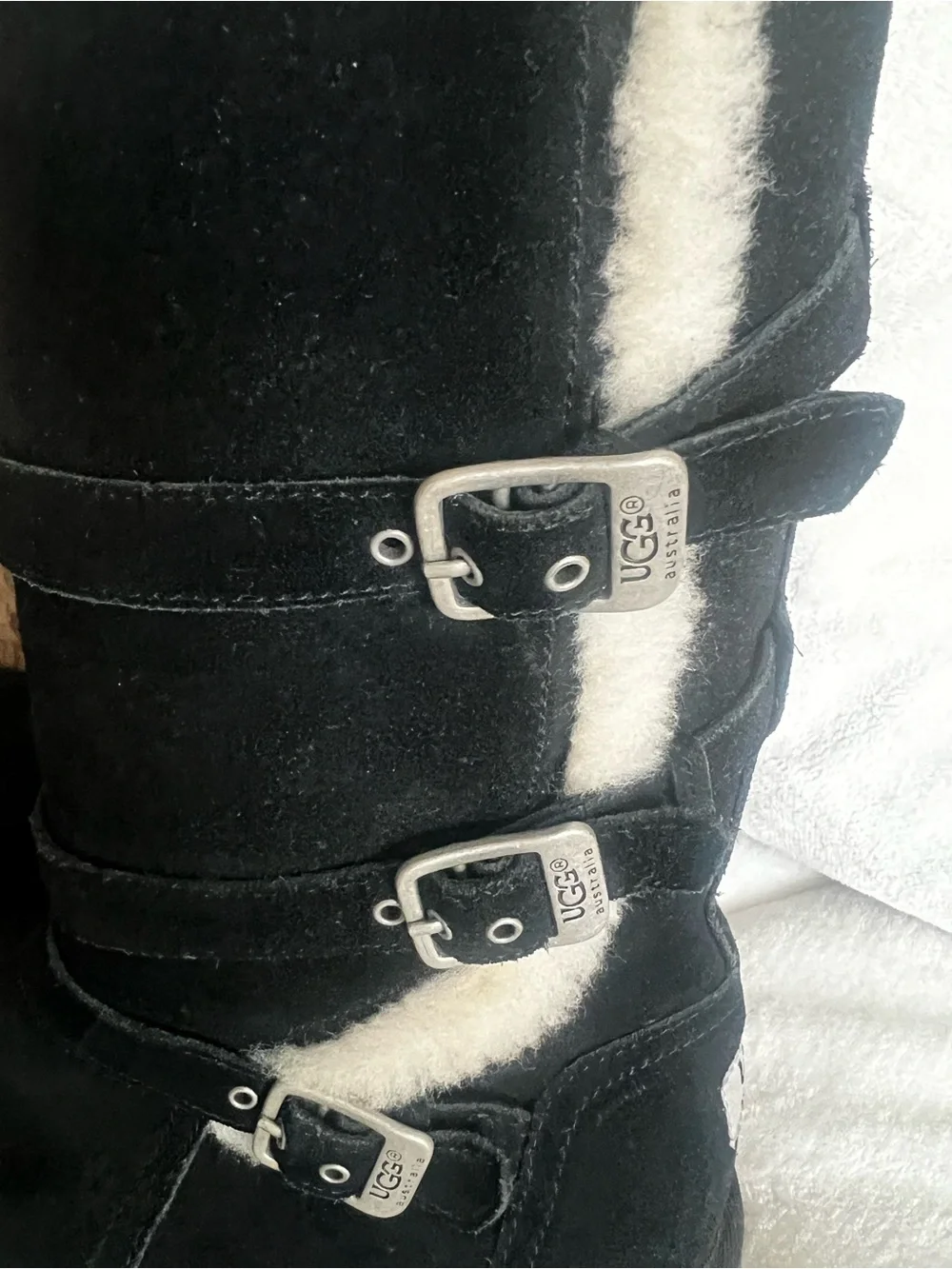 UGG Black Suede Shearling-Lined Mid-Calf Boots